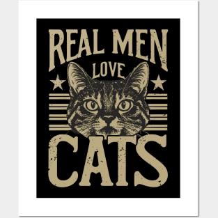 Funny Real Men Love Cats Distressed Grunge Design Posters and Art